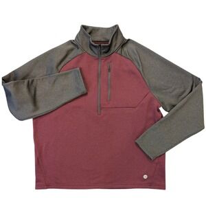 LL Bean Mens Mountain Fleece 1/2 Zip Pullover Slightly Fitted Burgundy Gray  XL